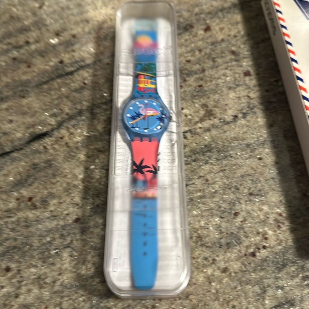 🔥FINAL🔥NWT RARE MIAMI VIBES SWATCH WATCH ALL ORIG PAPERWORK PINK BLUE SUO2230